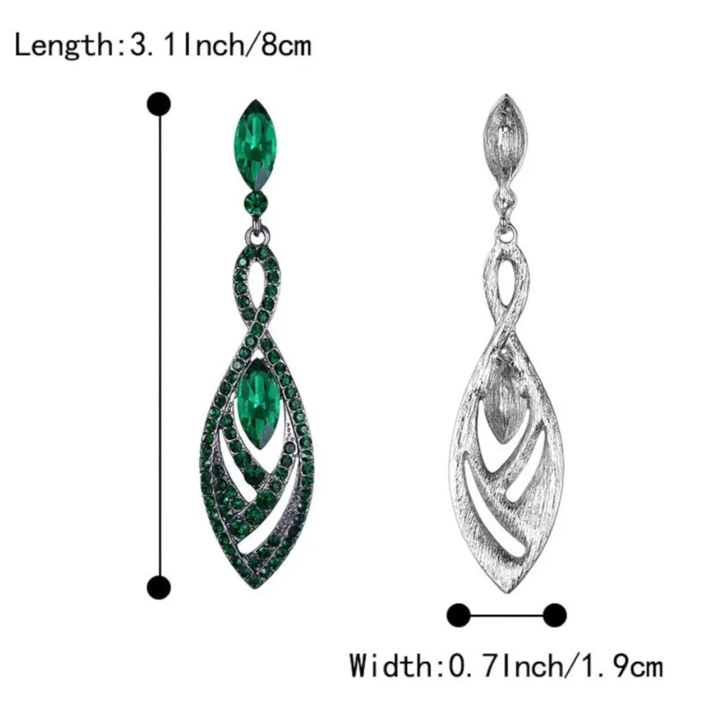 Gun Metal with Emerald Green Austrian Crystal Twisted Chandelier Post Earrings